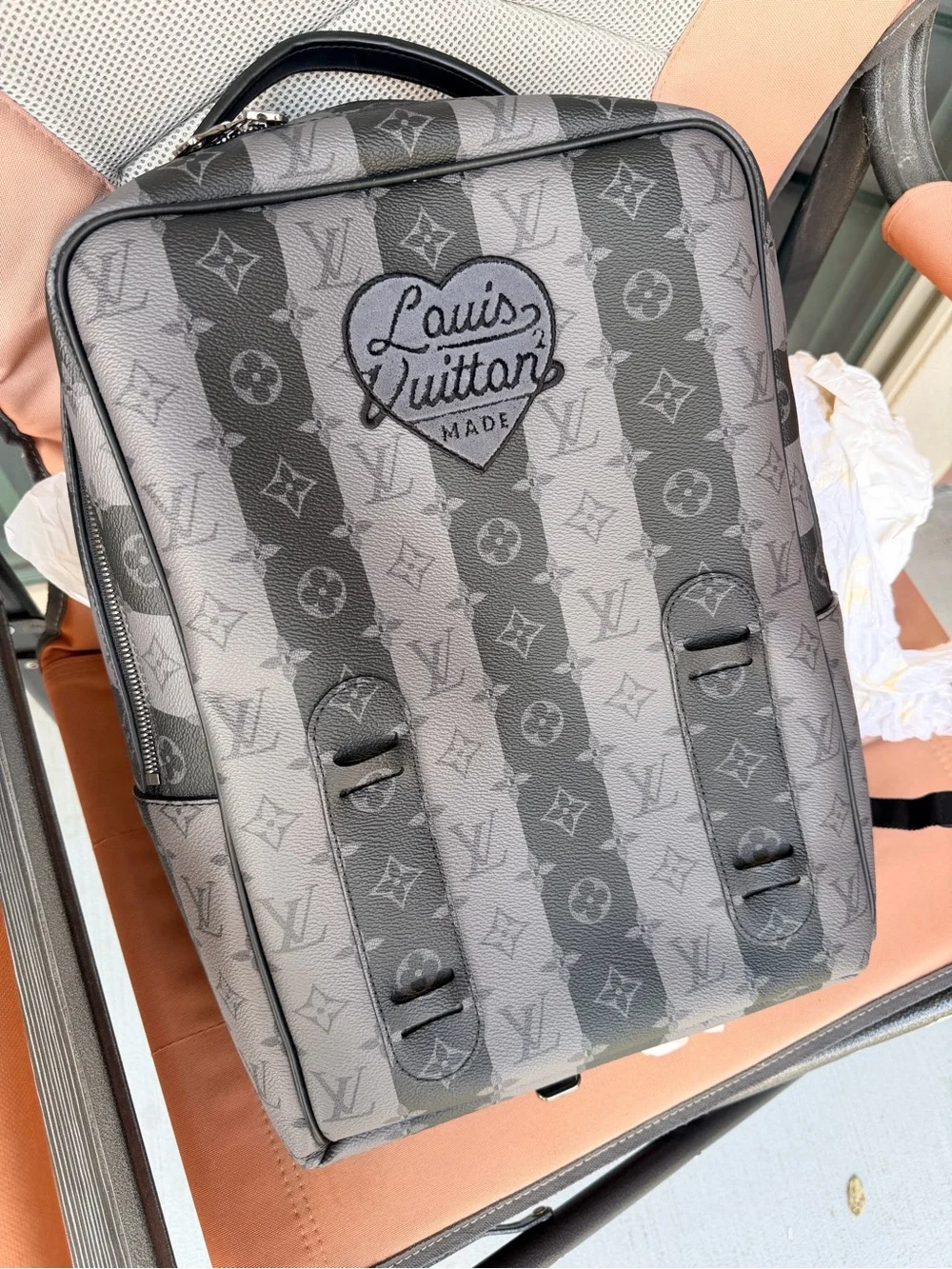 Louis Vuitton x Nigo Gray Monogram Vertical Stripe Backpack